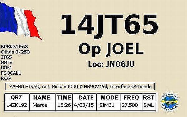 Eqsl de 14jt65 pour sim31 1